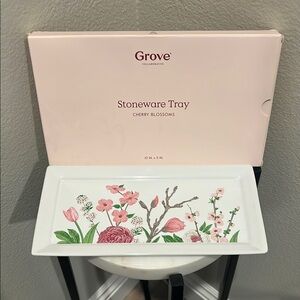 August Grove Pink and Green Stoneware Tray